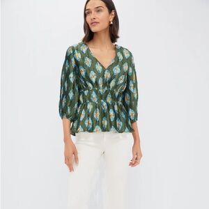 NWT Tuckernuck olive and aqua Diamond maisy blouse XXL